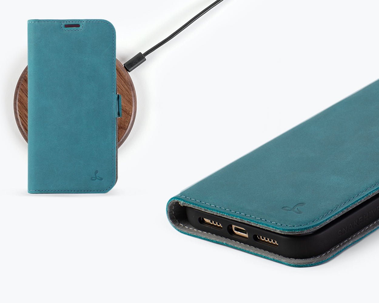 Apple iPhone 15 Pro Max - Vintage Leather Wallet (Side Clasp) Teal Apple iPhone 15 Pro Max - Snakehive UK